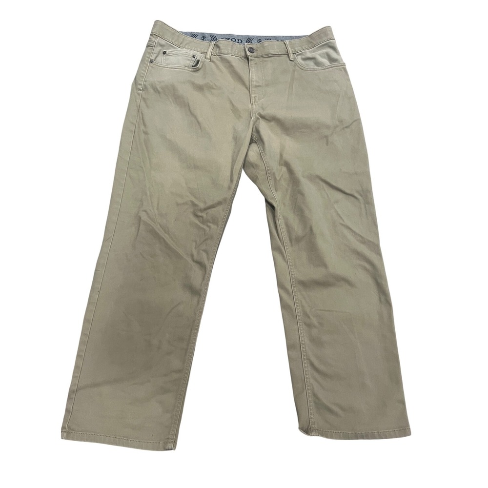 IZOD Pants Mens 38x30 Khaki Tan Regular Fit Stretch Chino Neutral Office Preppy